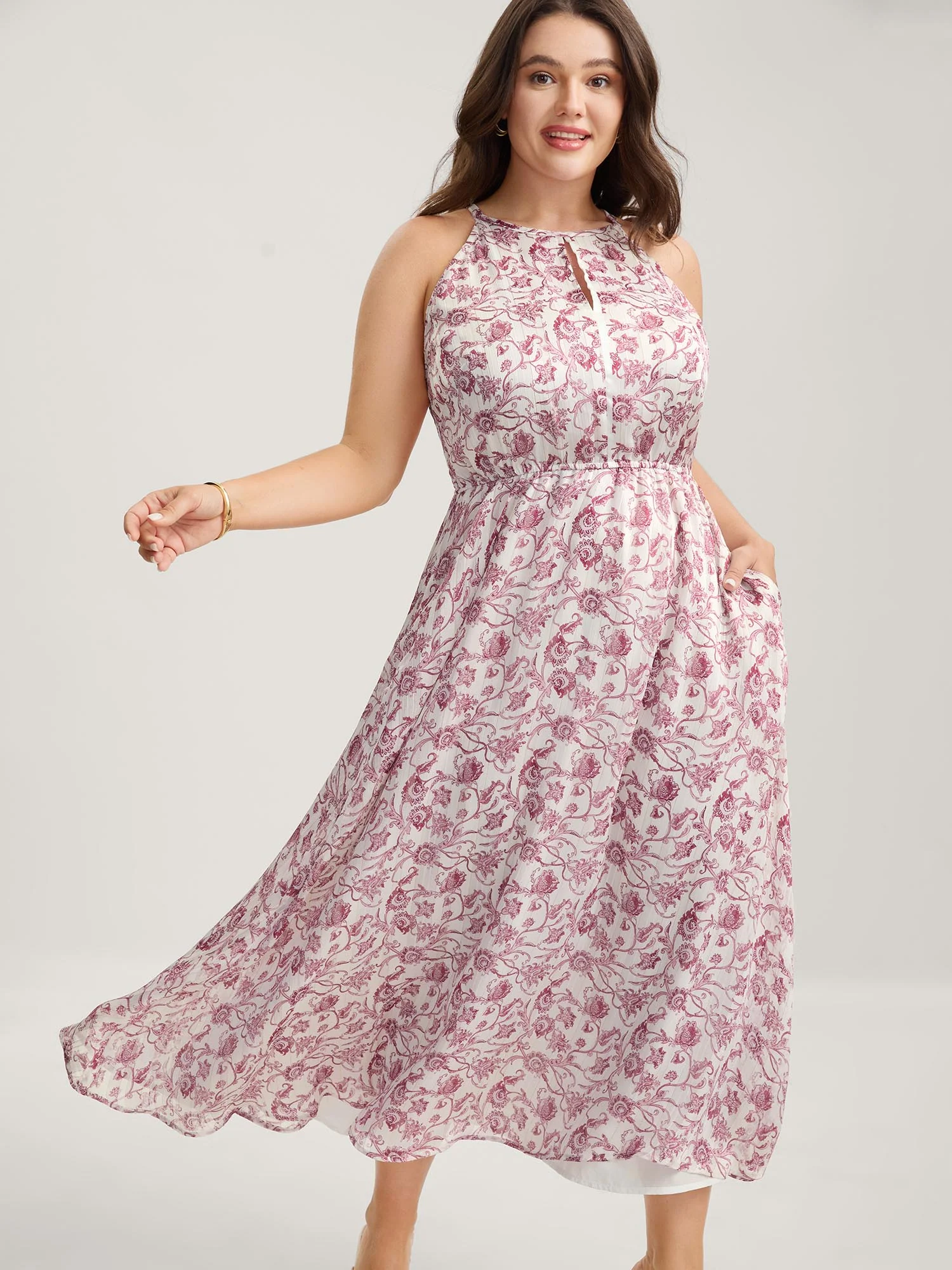 Sweet Florals Halter Neck Midi Dress