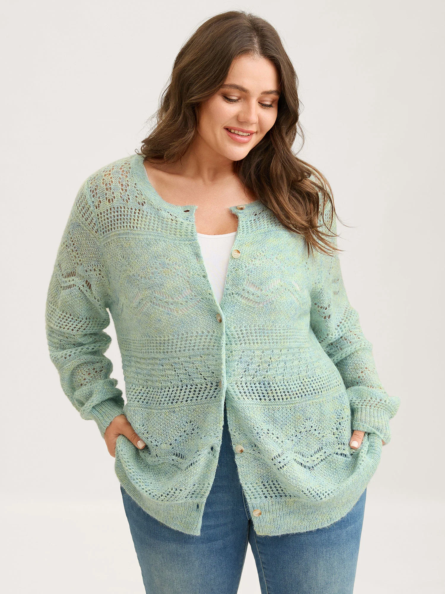 Textured Heather Button Front Knit Cardigan
