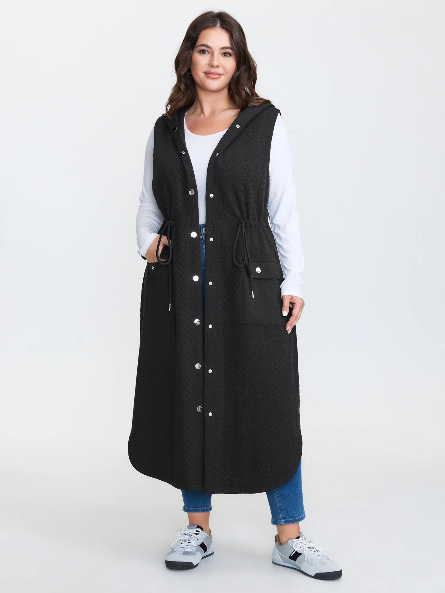 Textured Hooded Drawstring Waist Vest