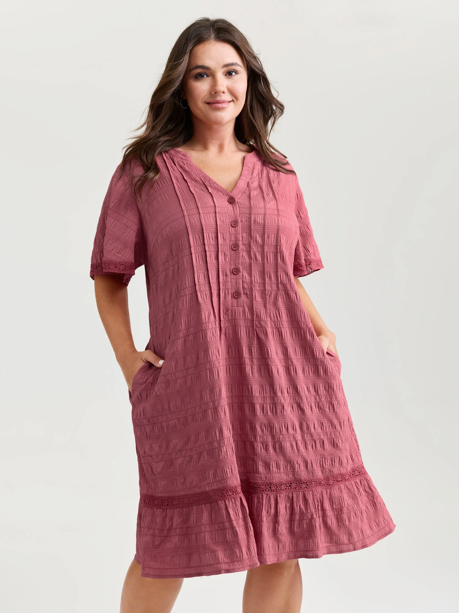Textured Ruffled Hem Pleated Mini Dress