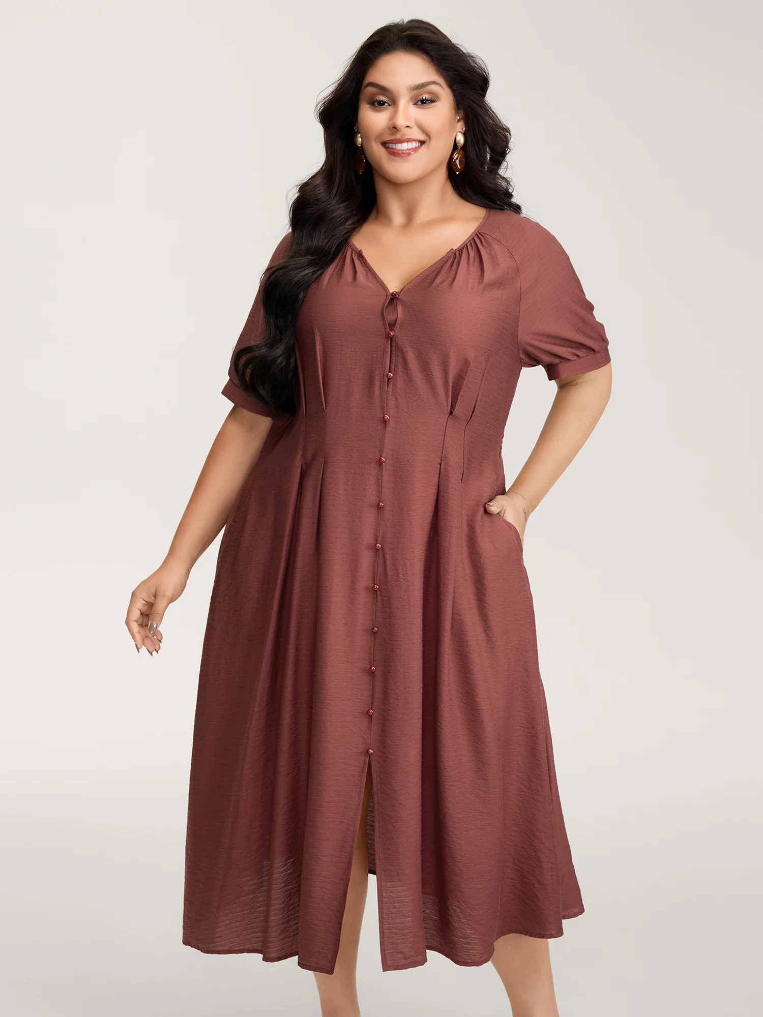 Textured Shirred Cinched-Waist Maxi Dress
