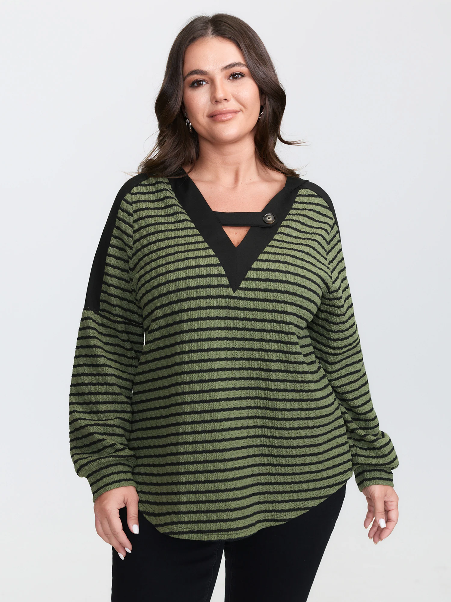 Textured Striped Stretchy Color Contrast T-Shirt