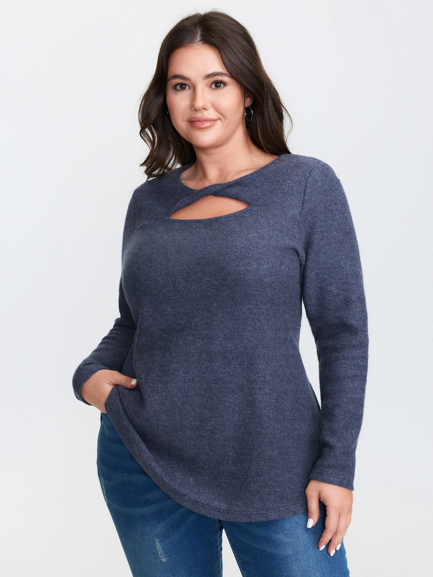 Textured Twisted Neckline Cut-Out T-Shirt