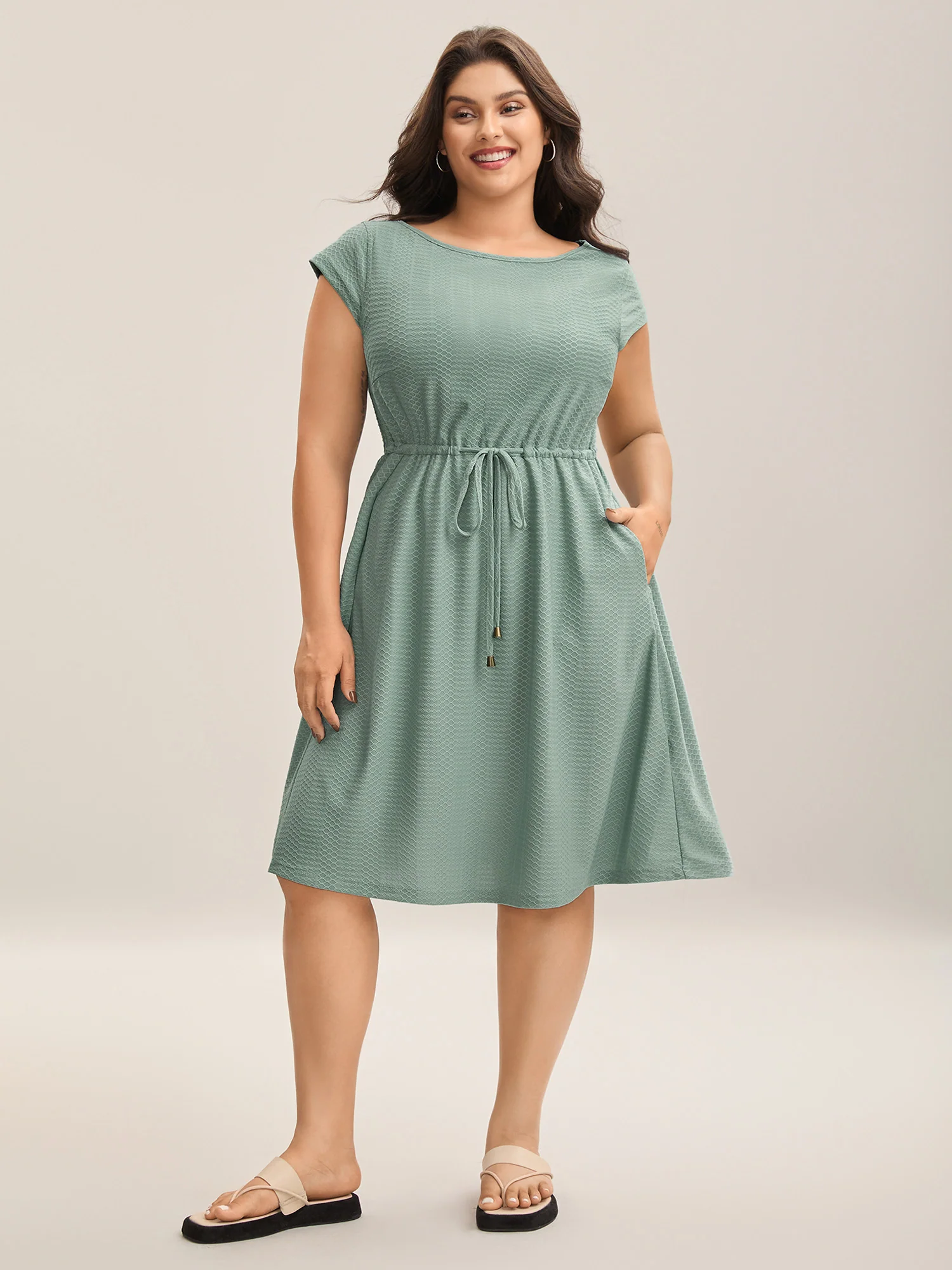 Textured Waist-Tie Knit Mini Dress