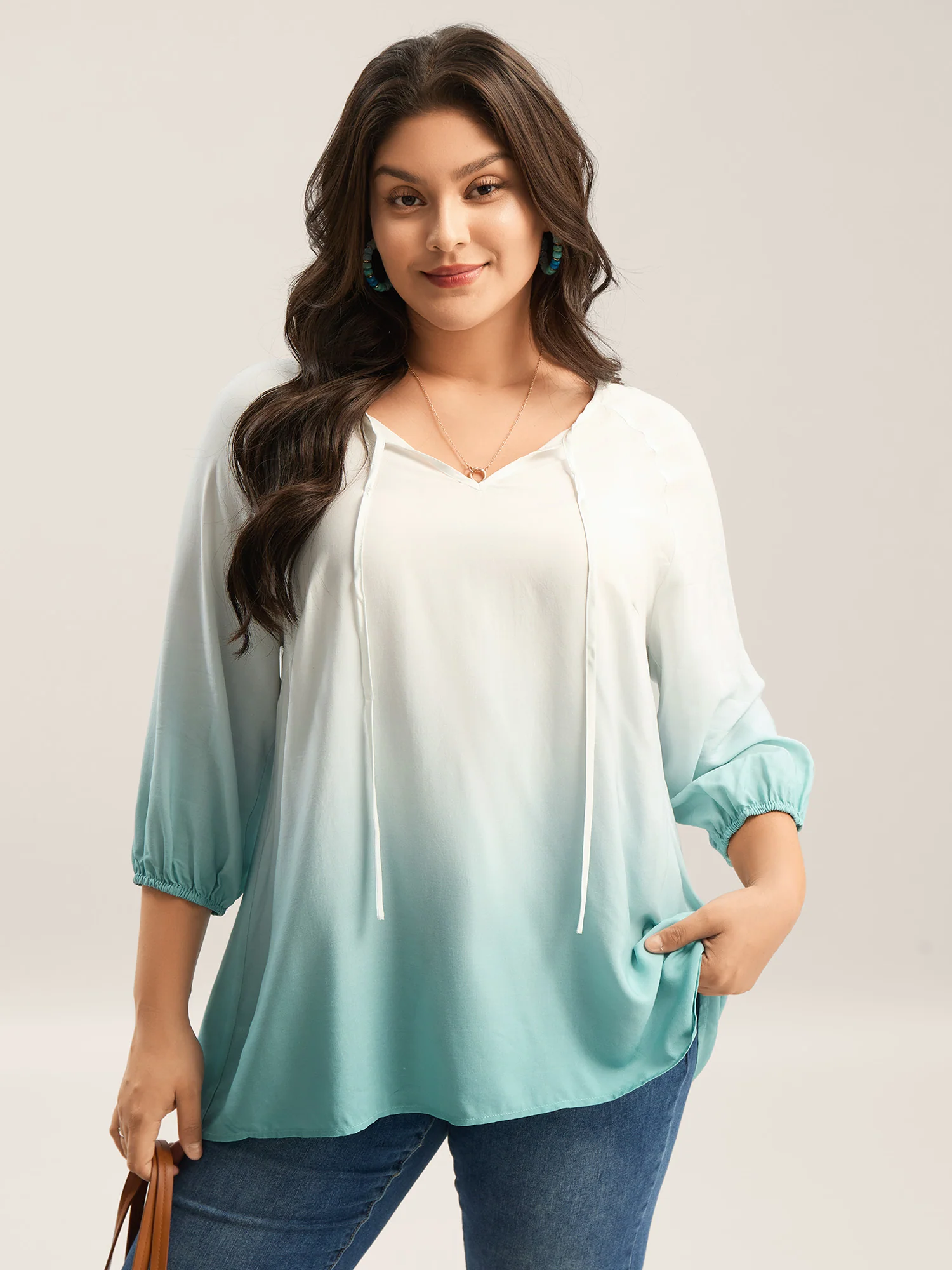 Tie-Dye Rayon Neck Tie Blouse