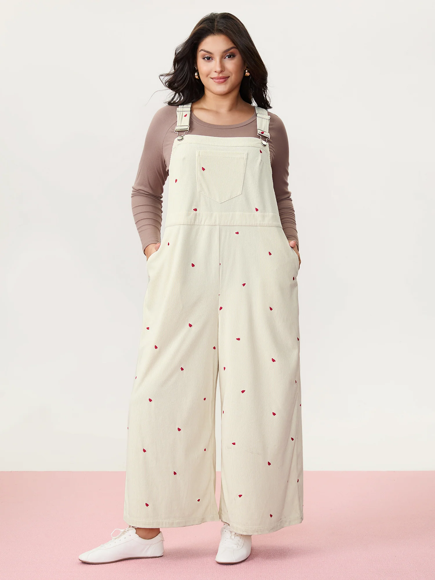 Tiny Heart Embroidery Overall Straps Jumpsuit