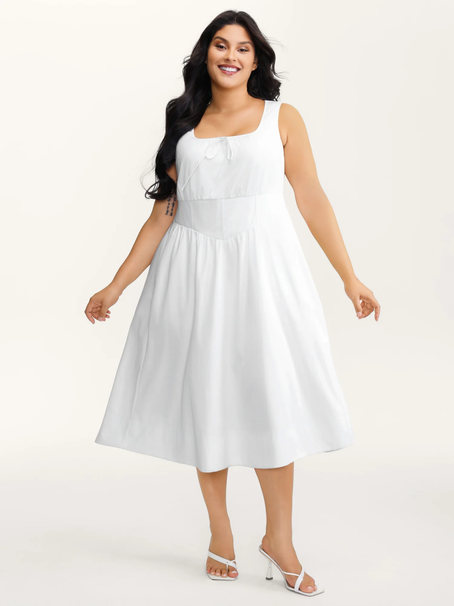 Triangular Cinched-Waist A-Line Midi Dress