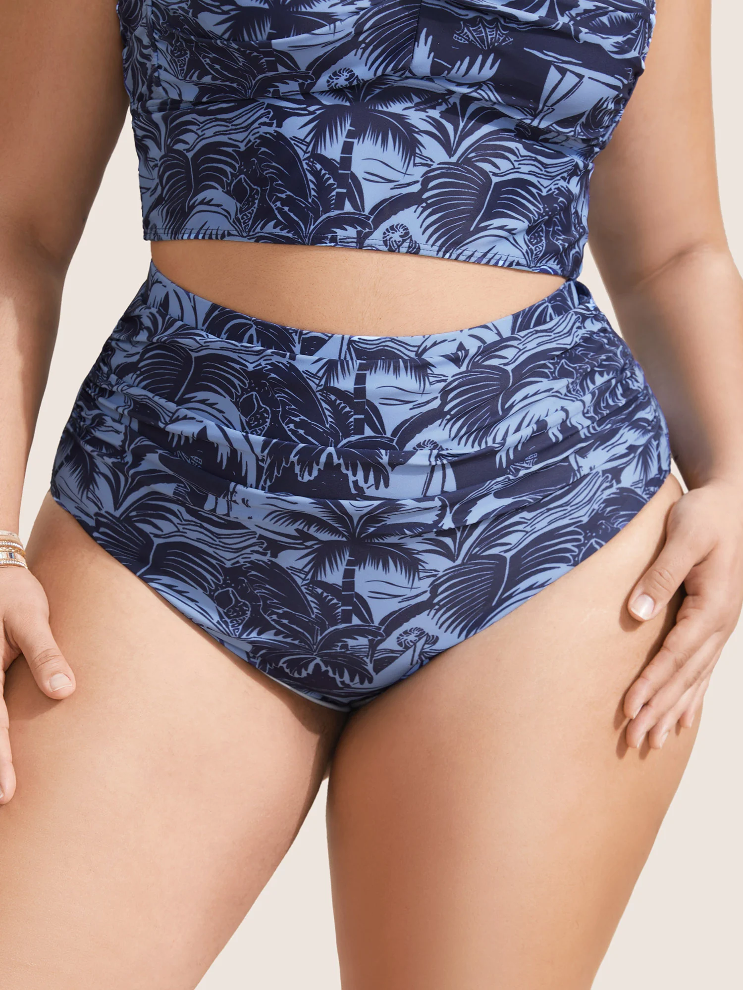 Tropical Coconut Tree Print Ruched Swim Bottom