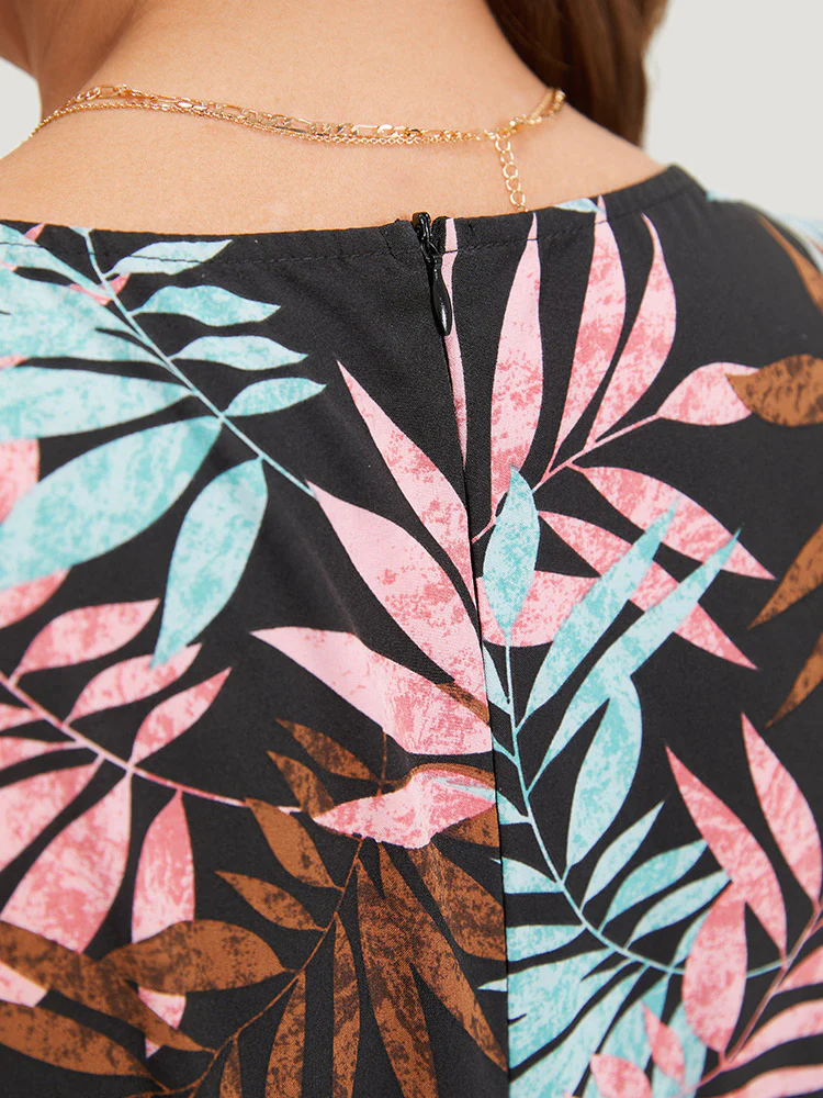 Tropical Print Knot Neck Shirred  Wrap Jumpsuit - Image 8