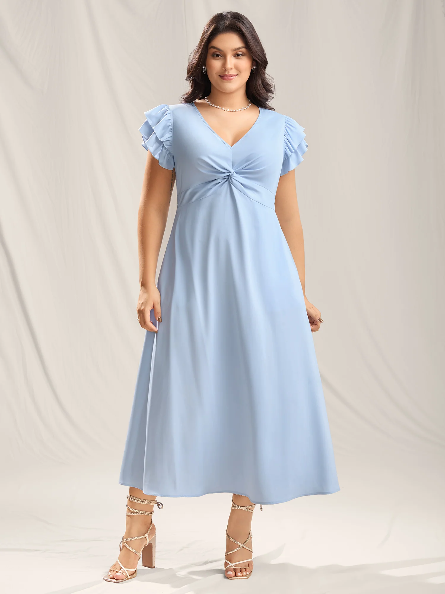 Twist Front Woven A-Line Maxi Dress