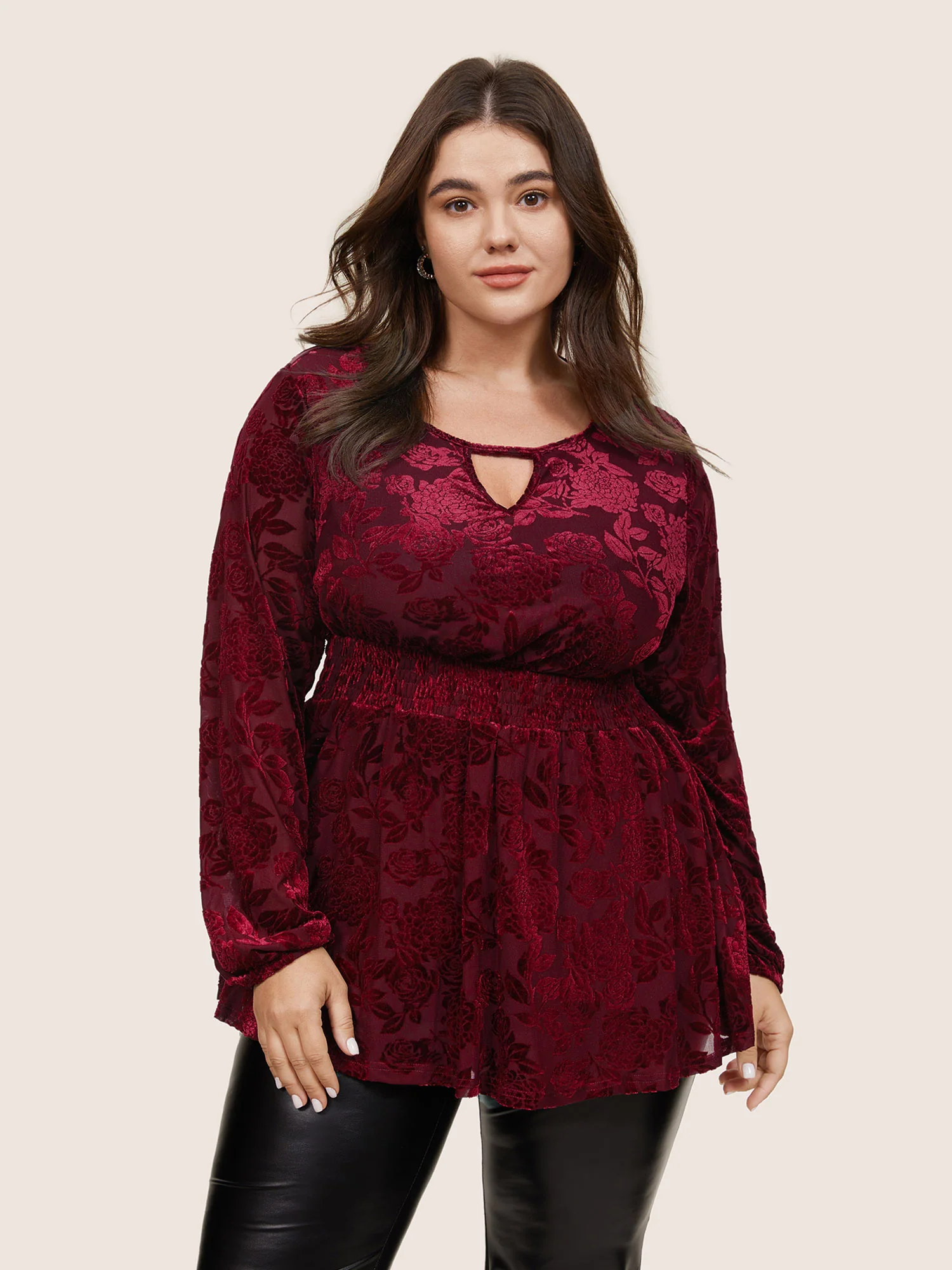 Velvet Keyhole Crochet Lace Blouse