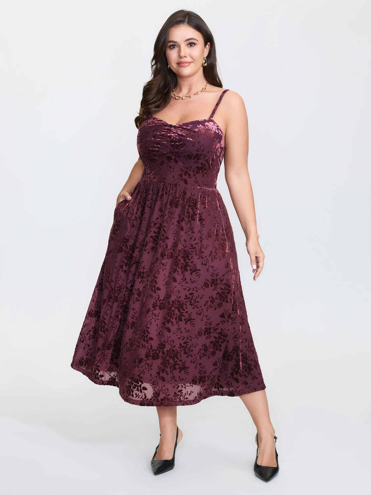 Velvet Laser Cut Sleeveless Midi Dress