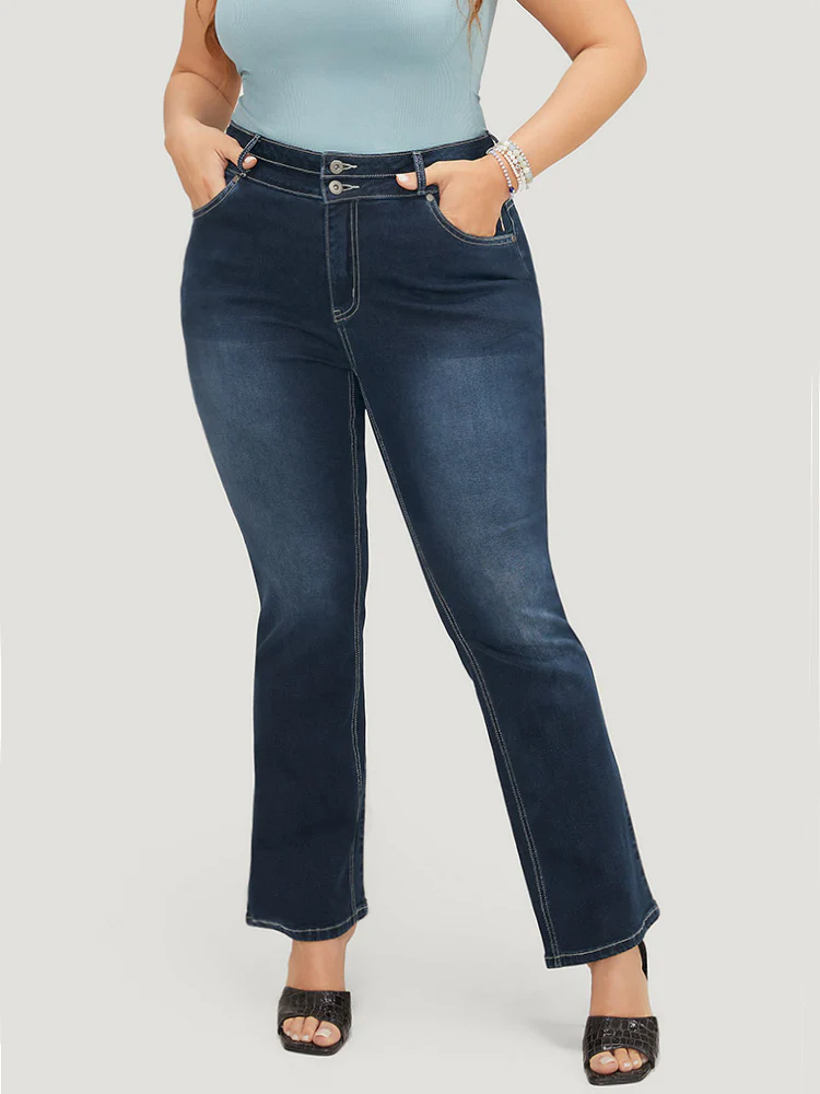 Very Stretchy High Rise Dark Wash Contrast Stitching Jeans