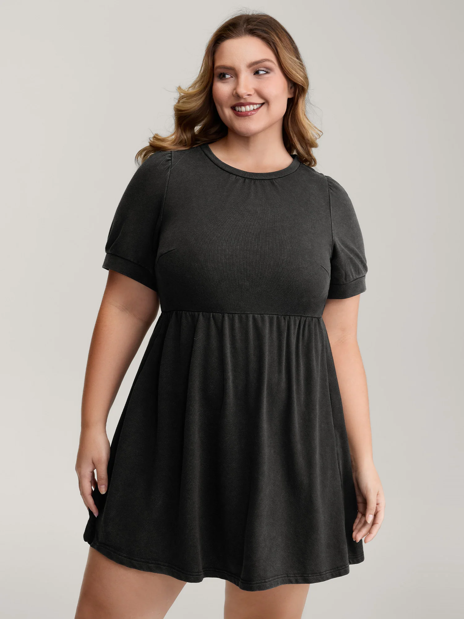 Vintage Wash Pockets Flared Mini Dress