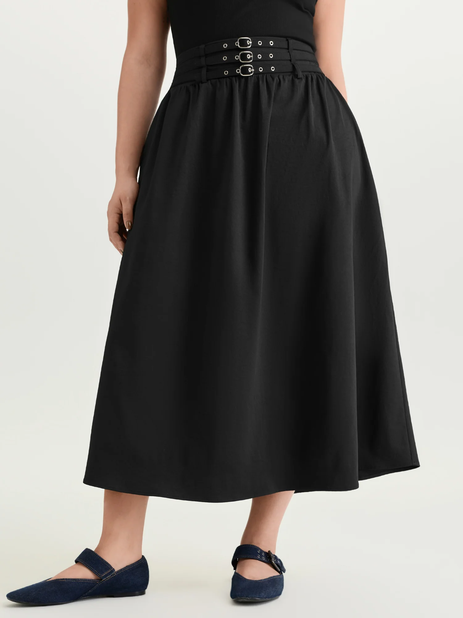 Wide Waistband Shirred Maxi Skirt