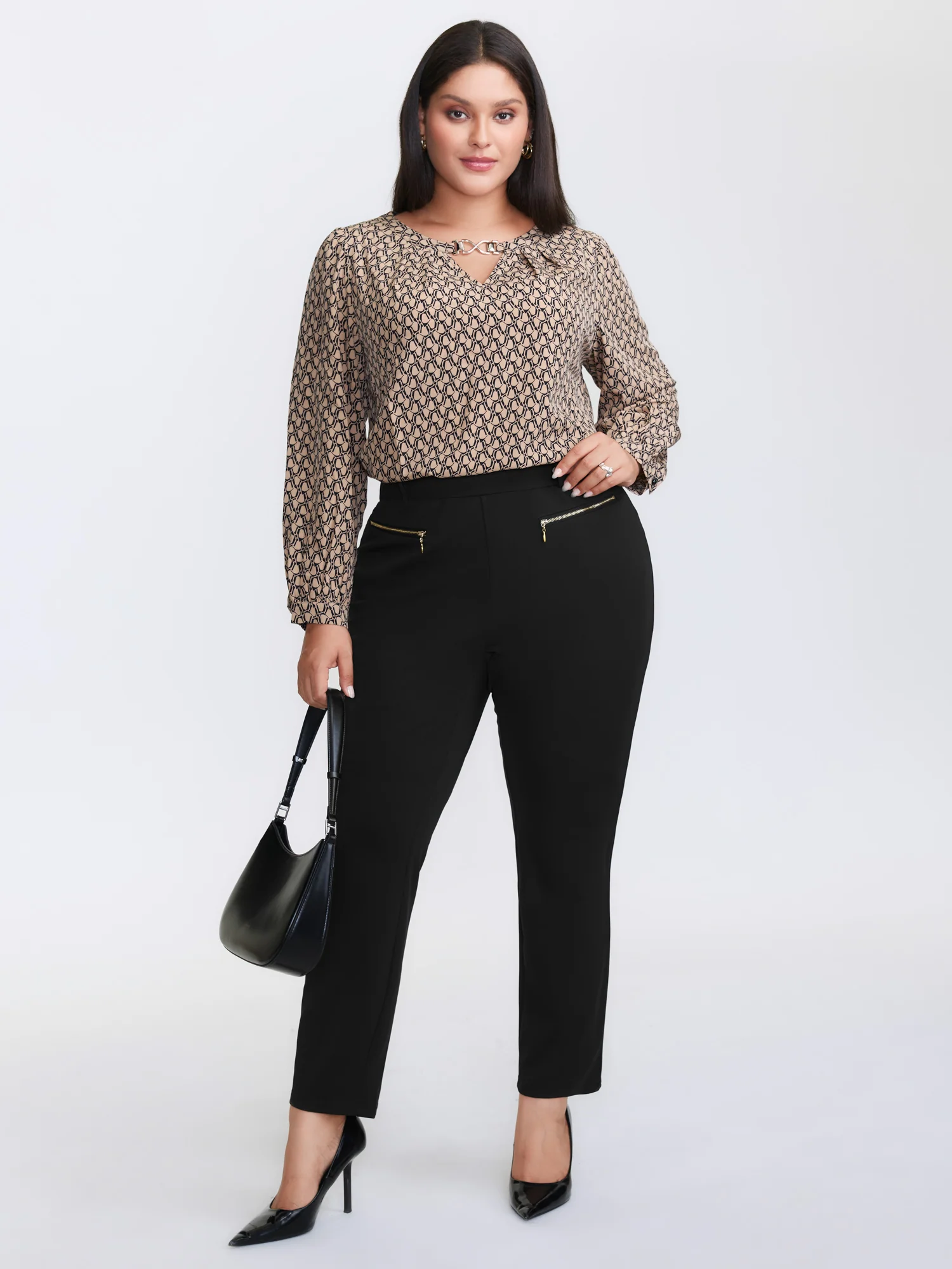 Zipper Front Pockets Straight-Leg Pants